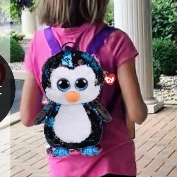 TY Waddles Flippable sequins kids Penguin backpack with adjustable straps - Picture 4 of 9